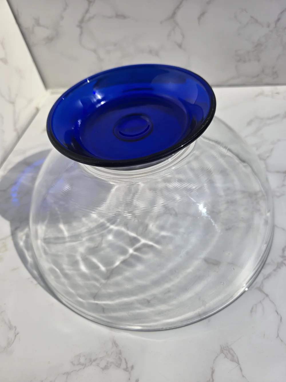 Clear Glass Bowl with Cobalt Blue Pedestal Base